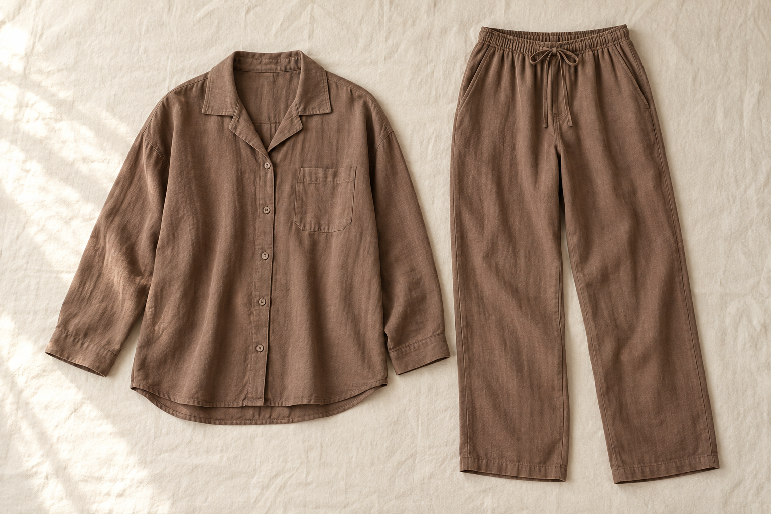 AI-generated concept visualization of The Slow Morning Set: cocoa tones · relaxed separates