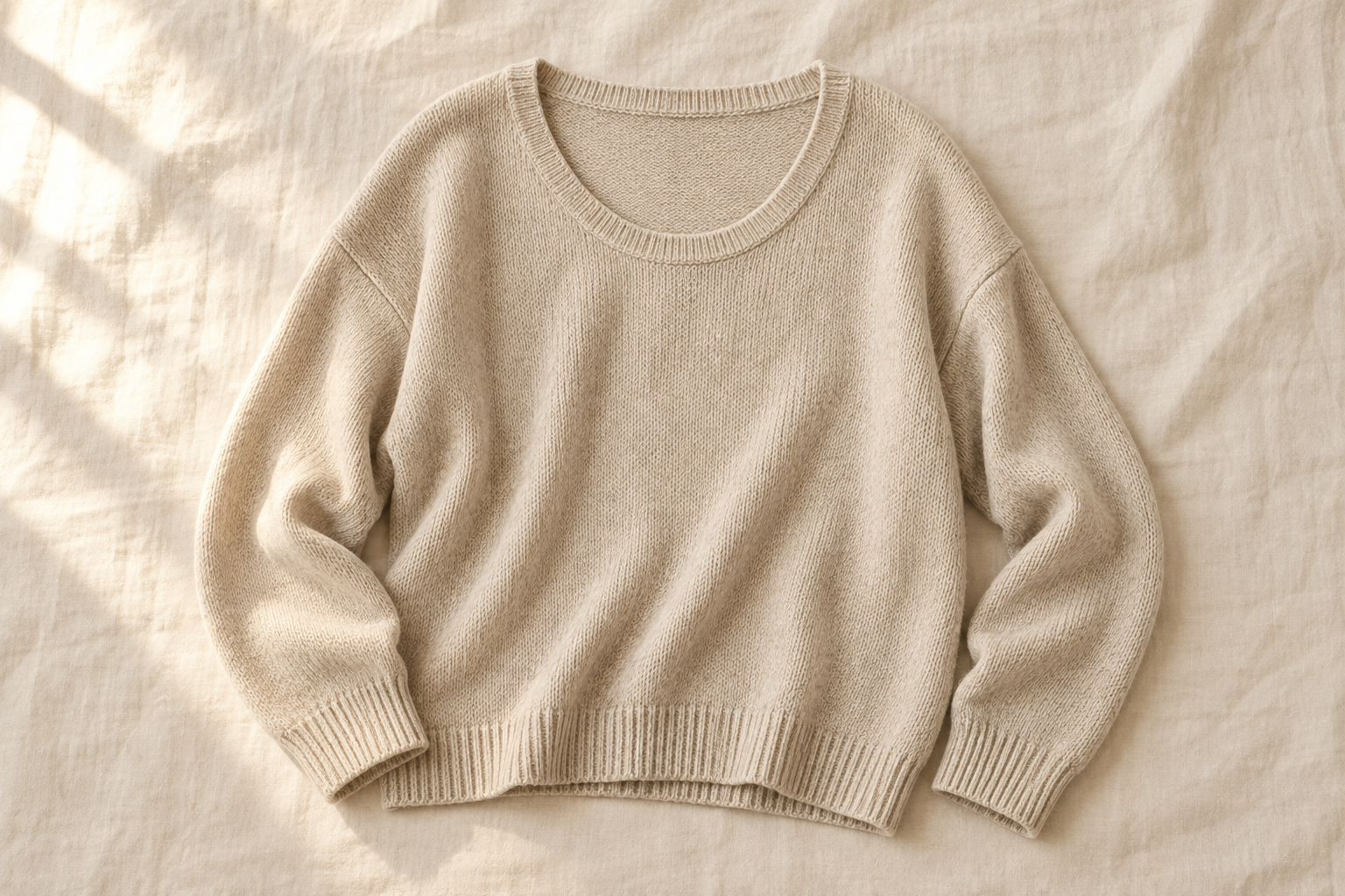 AI-generated concept visualization of The Stay-a-While Knit: easy silhouette · oatmeal knit
